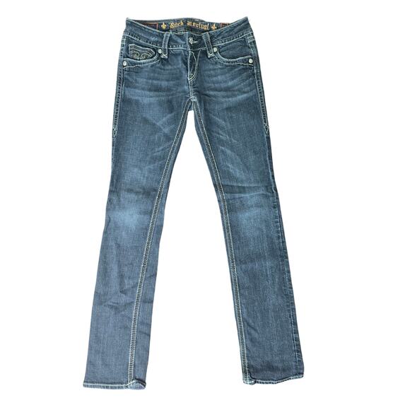Rock Revival Debbie Straight Leg Jeans Button Flap Pockets Low-Rise Gray Size 27 - Picture 1 of 8